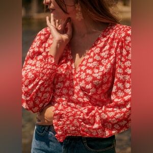 Sezane Dafné Blouse Red Cara Print - Size 10